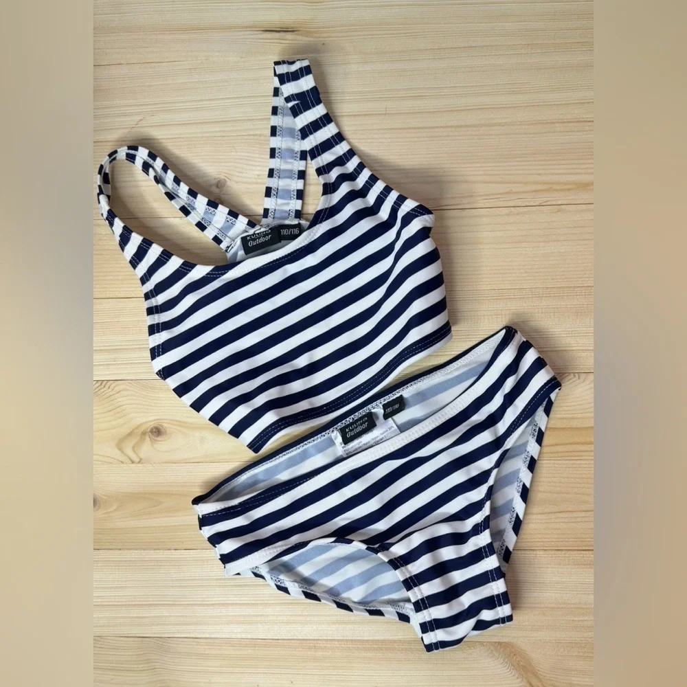 Kuling Outdoors Two Piece Bikini 5/6 Navy White Stripe Swim Set Beach Coastal